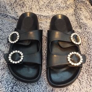JustFab Black Strap Sandal Size 9 Sparkle